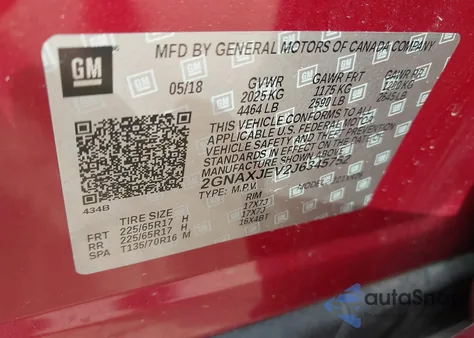 2018 Chevrolet Equinox Lt z USA, uszkodzony, nr VIN 2GNAXJEV2J6345752